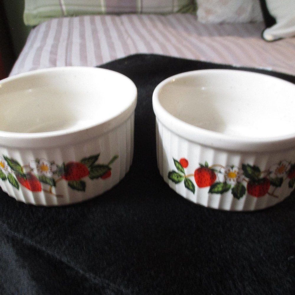 Strawberries’N Cream Stoneware Collection Sheffield Ramekins Set Of 2 NEW Japan